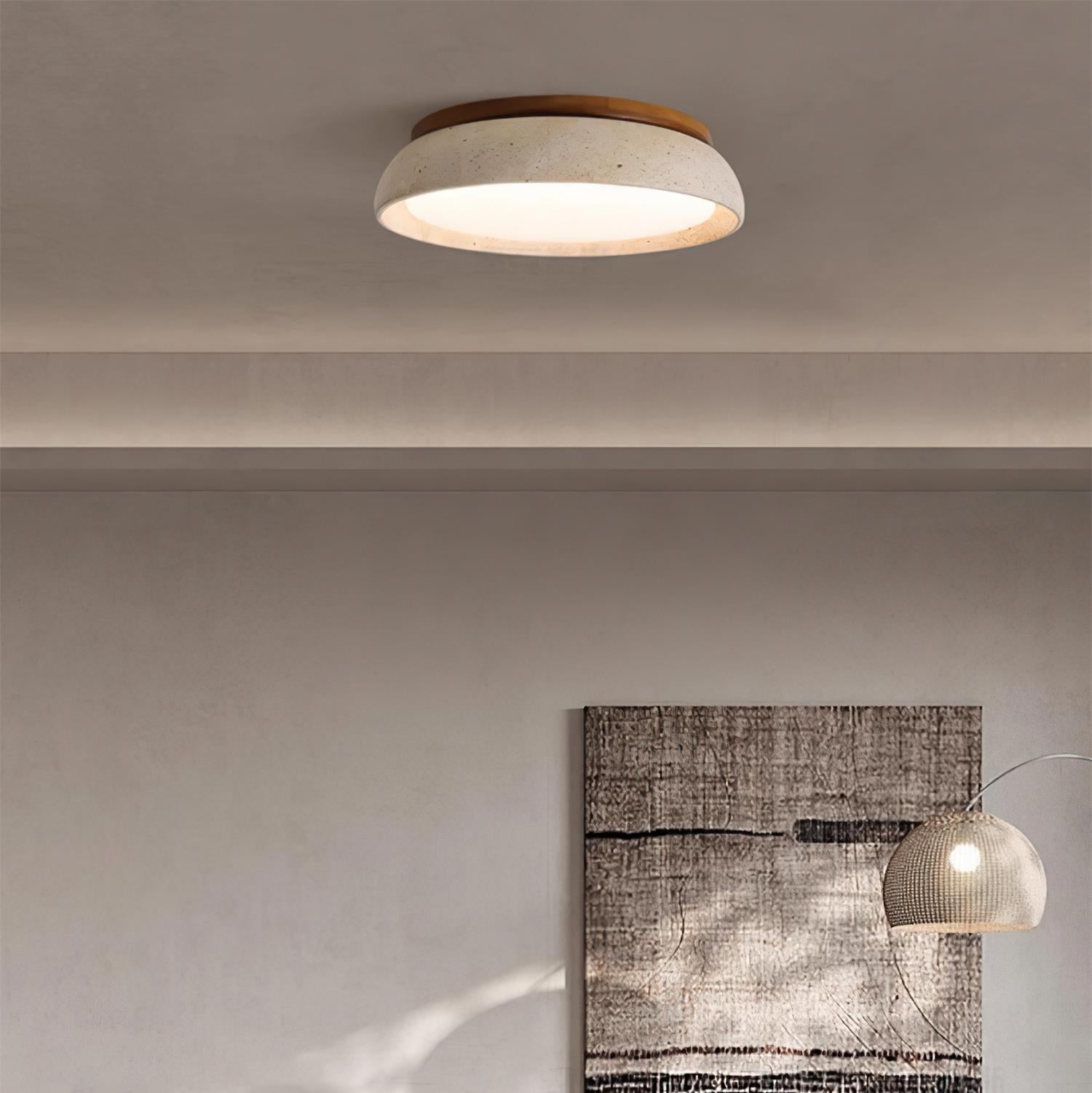 Stylowa lampa sufitowa z trawertynu i drewna
