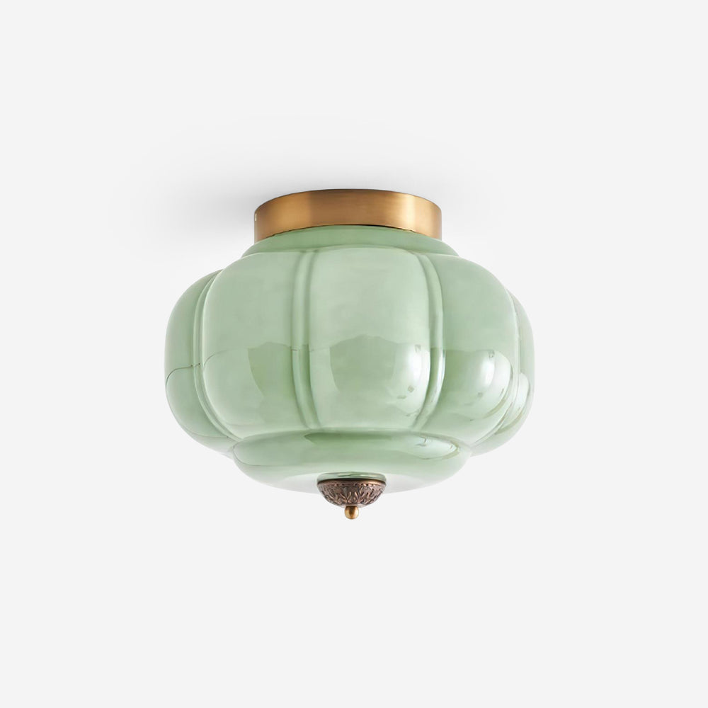 Szklana lampa sufitowa w kolorze jadeitowej zieleni z złotą ramą