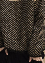 Damski Sweter Zimowy Khaki Patchwork Golf Krój
