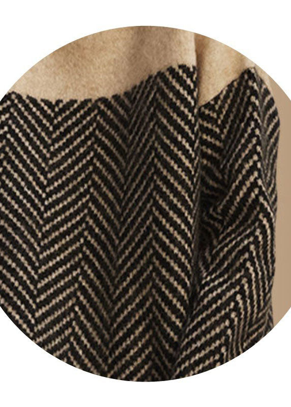 Damski Sweter Zimowy Khaki Patchwork Golf Krój