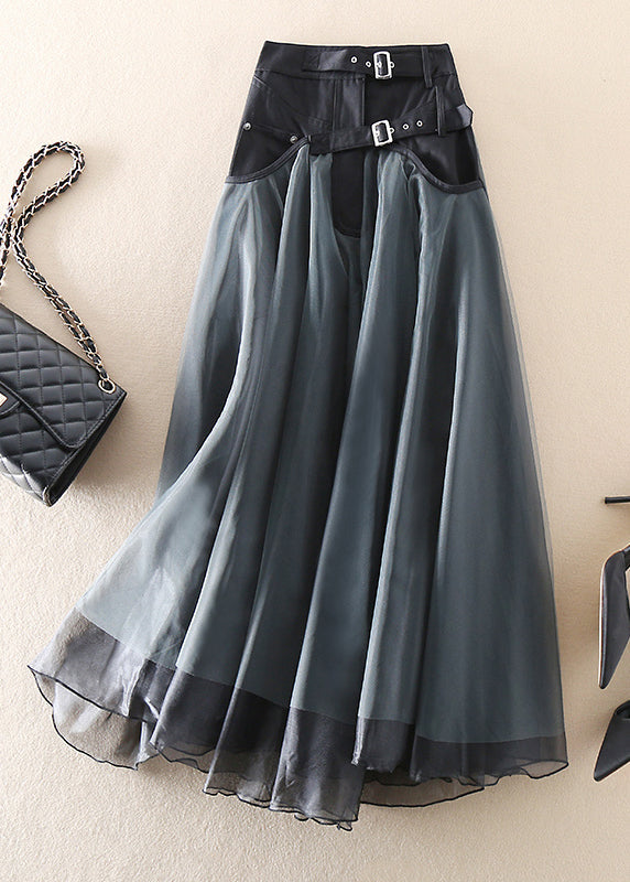 Damska Spódnica Midi Patchwork Szara Luźny Krój
