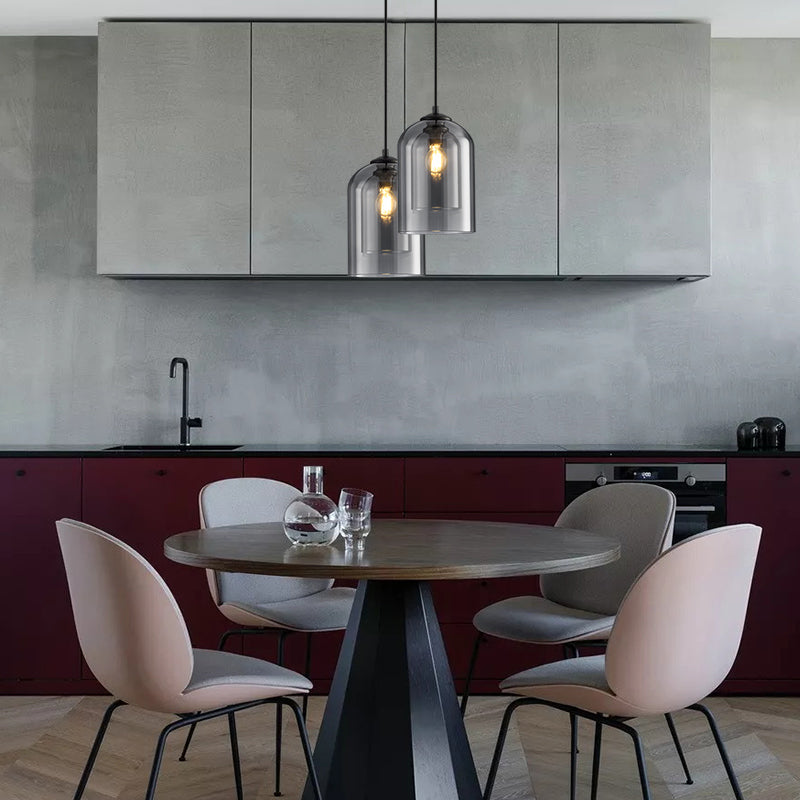 Lampa wisząca z podwójnym szkłem z połowy wieku do jadalni i salonów