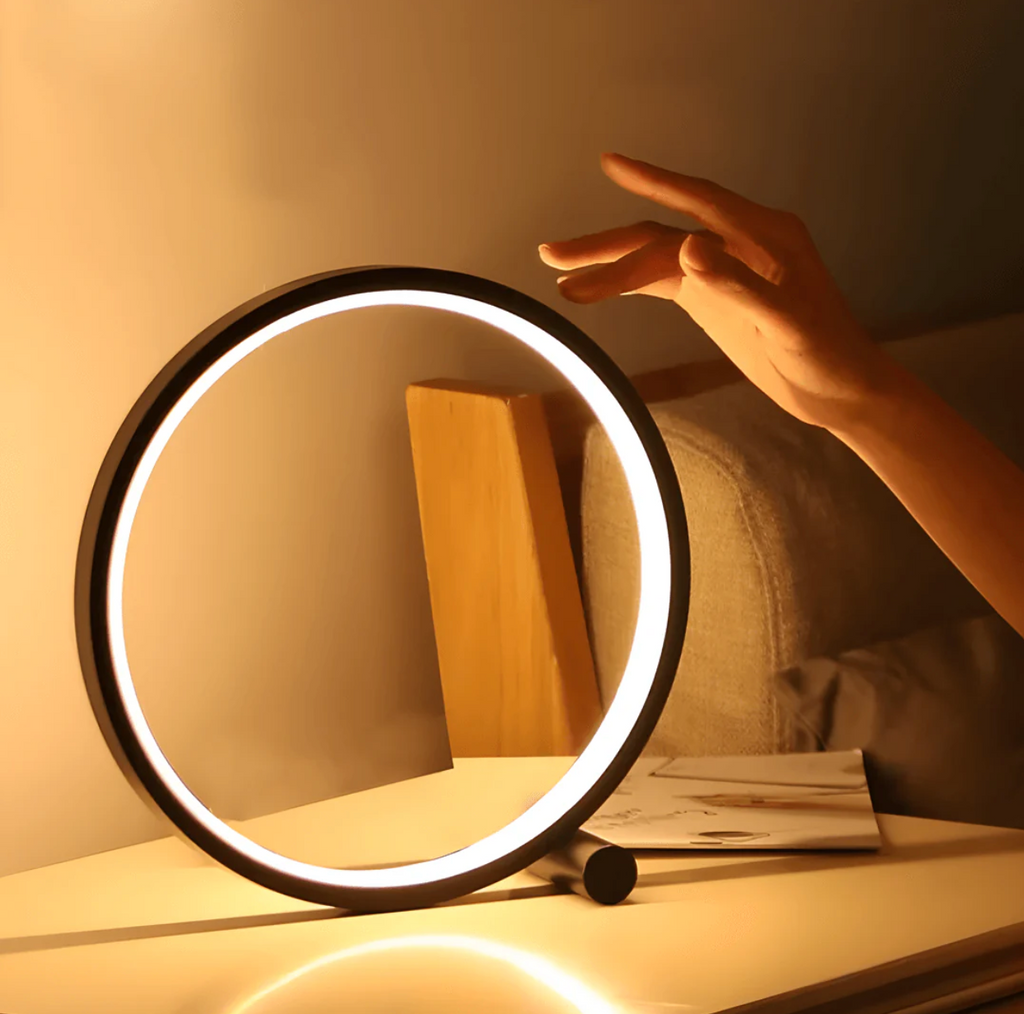 Okrągła elegancka lampa biurkowa LED z funkcją ściemniania i sterowaniem dotykowym