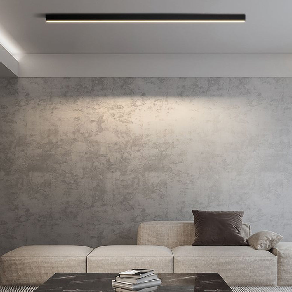 Nowoczesna liniowa lampa sufitowa LED w kolorze czarnym o minimalistycznym wyglądzie