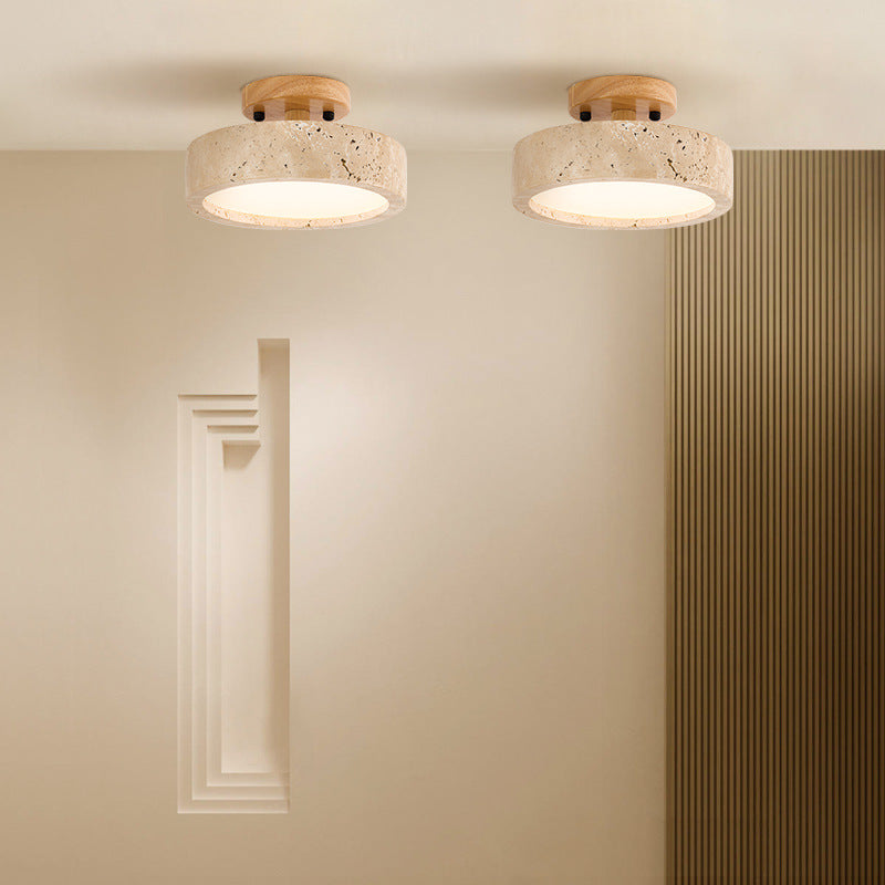 Naturalna lampa sufitowa LED z trawertynu okrągła wpuszczana