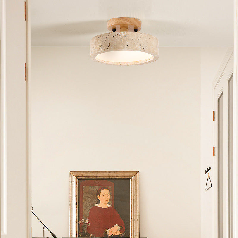 Naturalna lampa sufitowa LED z trawertynu okrągła wpuszczana