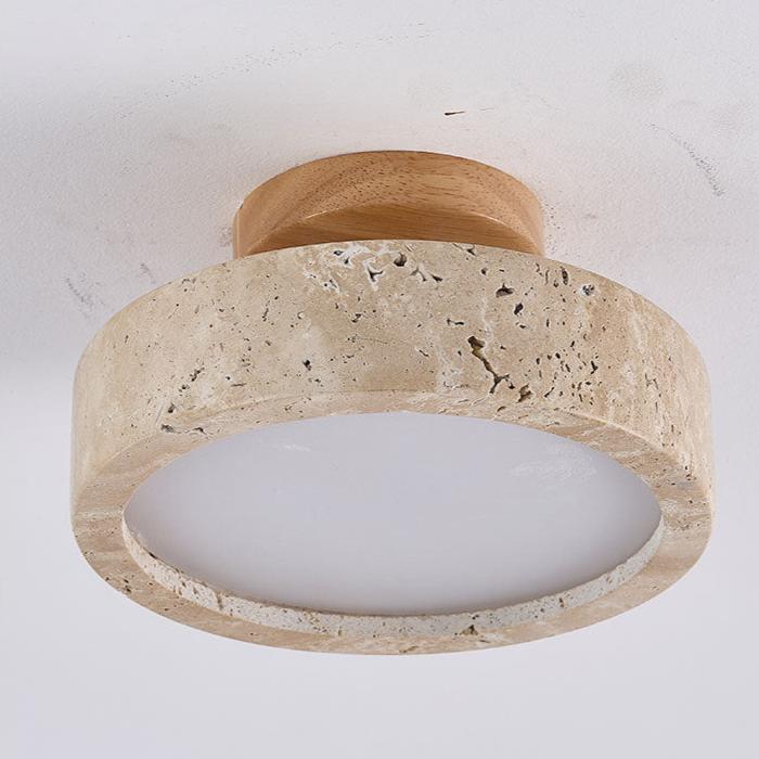 Naturalna lampa sufitowa LED z trawertynu okrągła wpuszczana