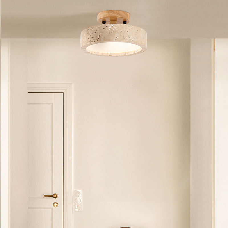 Naturalna trawertynu lampa sufitowa LED – Okrągła oprawa do montażu wpuszczanego