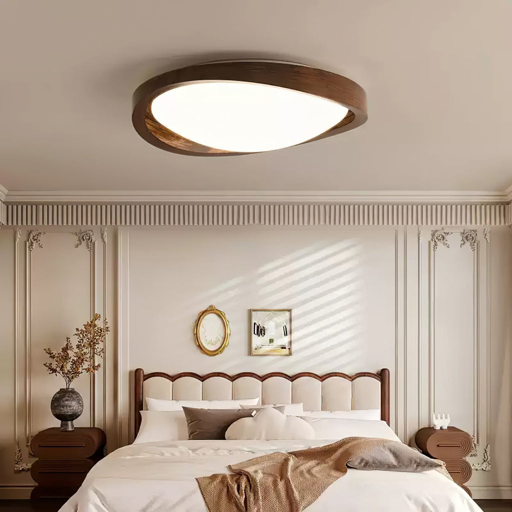 Orzechowy lampa sufitowa LED z zakrzywioną krawędzią do salonu