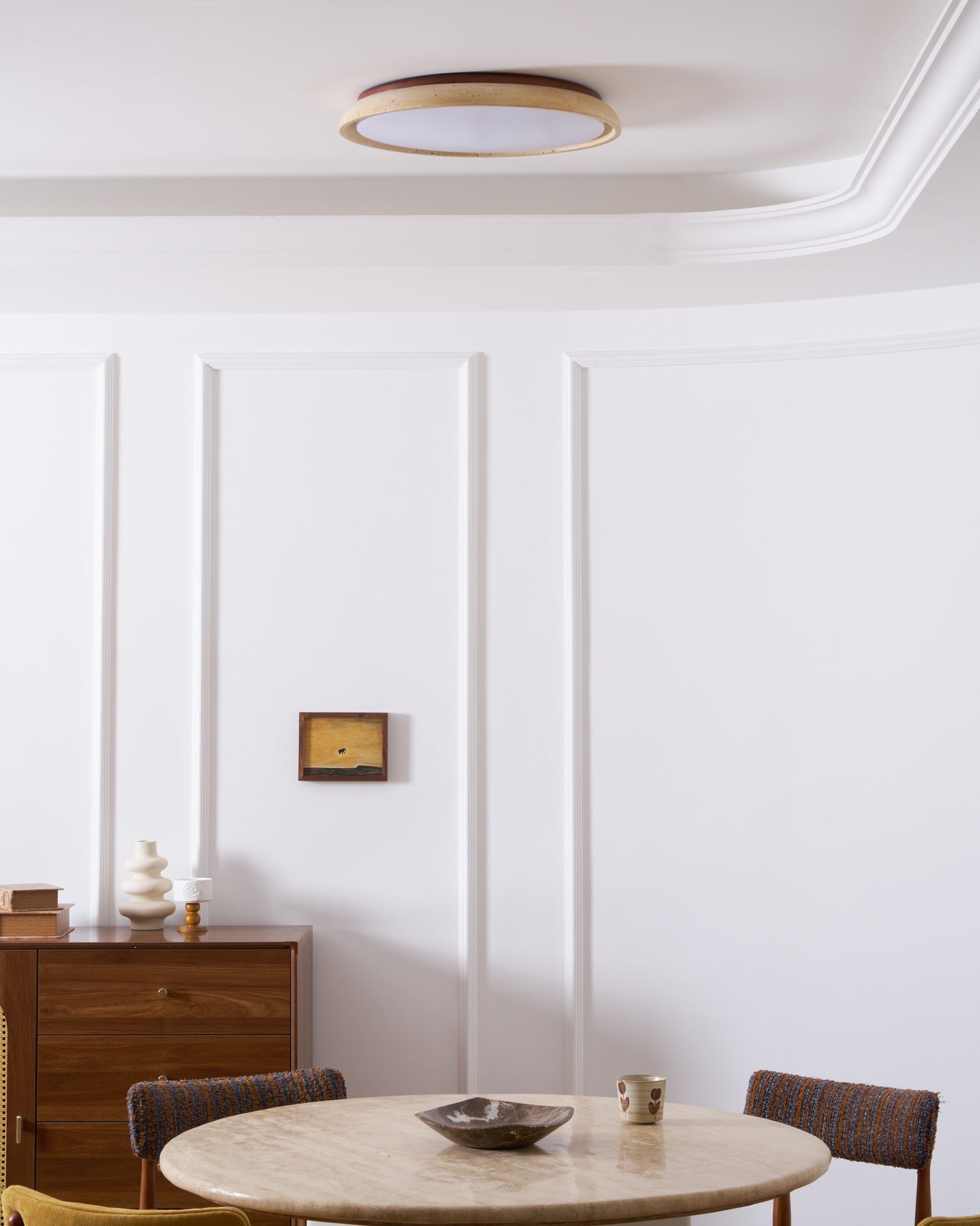 Minimalistyczna trawertyn lampa sufitowa LED z kamienia beżowa