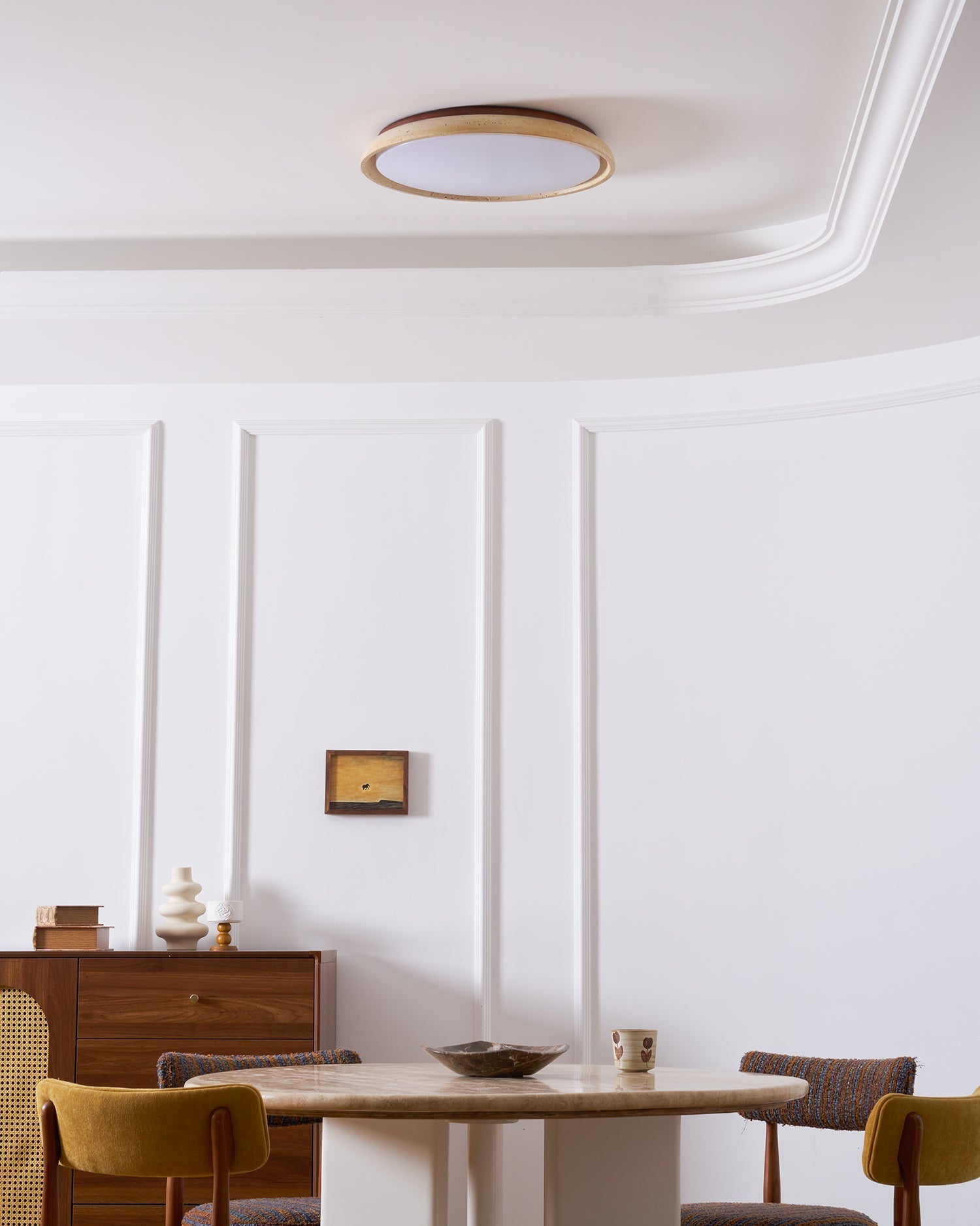 Minimalistyczna trawertyn lampa sufitowa LED z kamienia beżowa