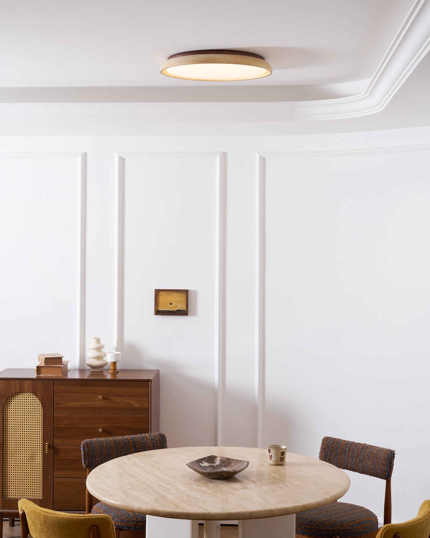 Minimalistyczna trawertyn lampa sufitowa LED z kamienia beżowa