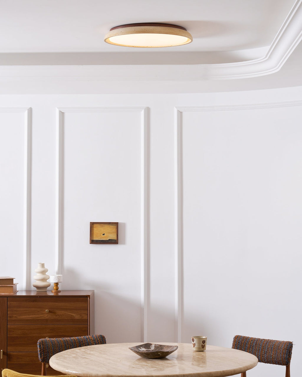 Minimalistyczna trawertyn lampa sufitowa LED z kamienia beżowa