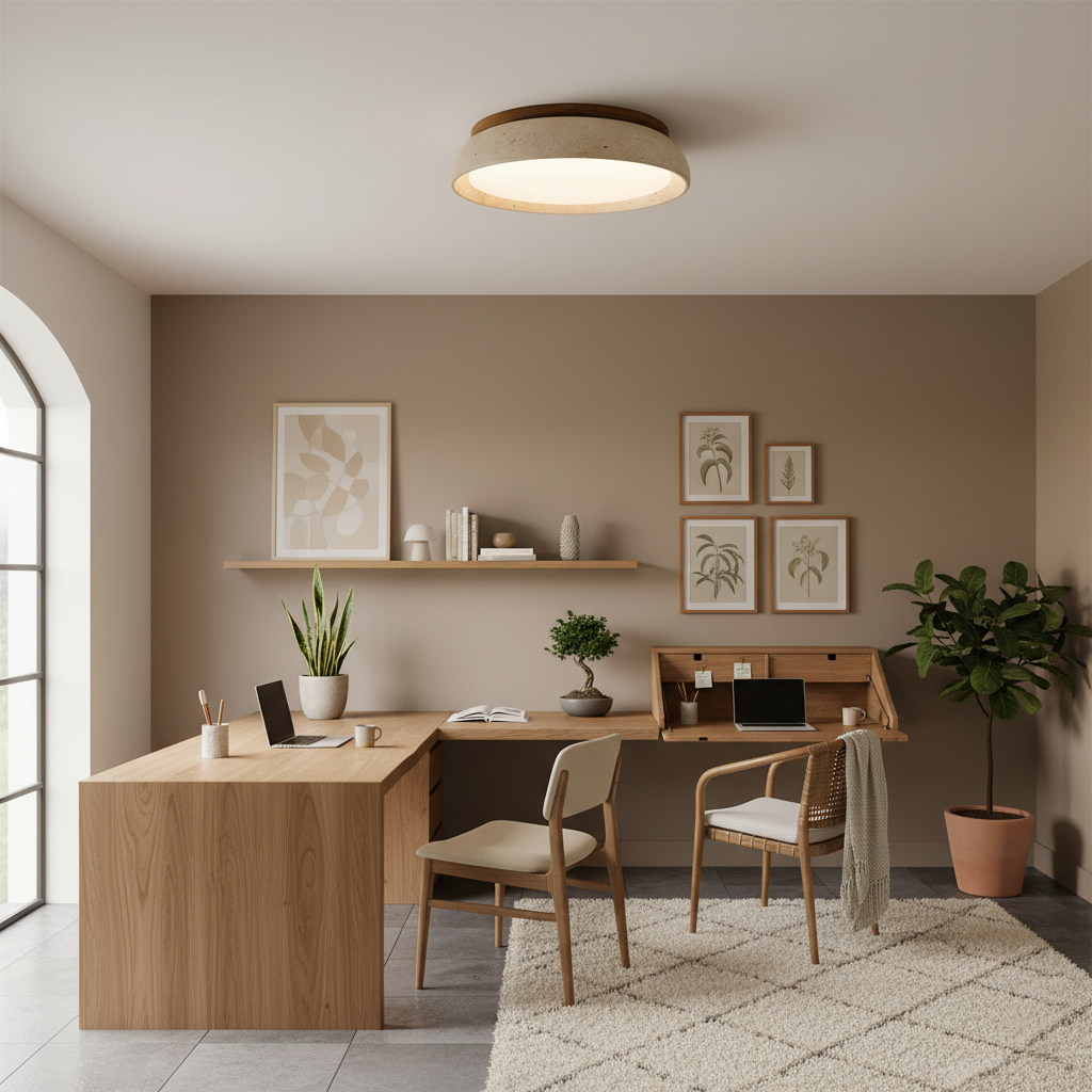 Minimalistyczna trawertyn lampa sufitowa LED z kamienia beżowa