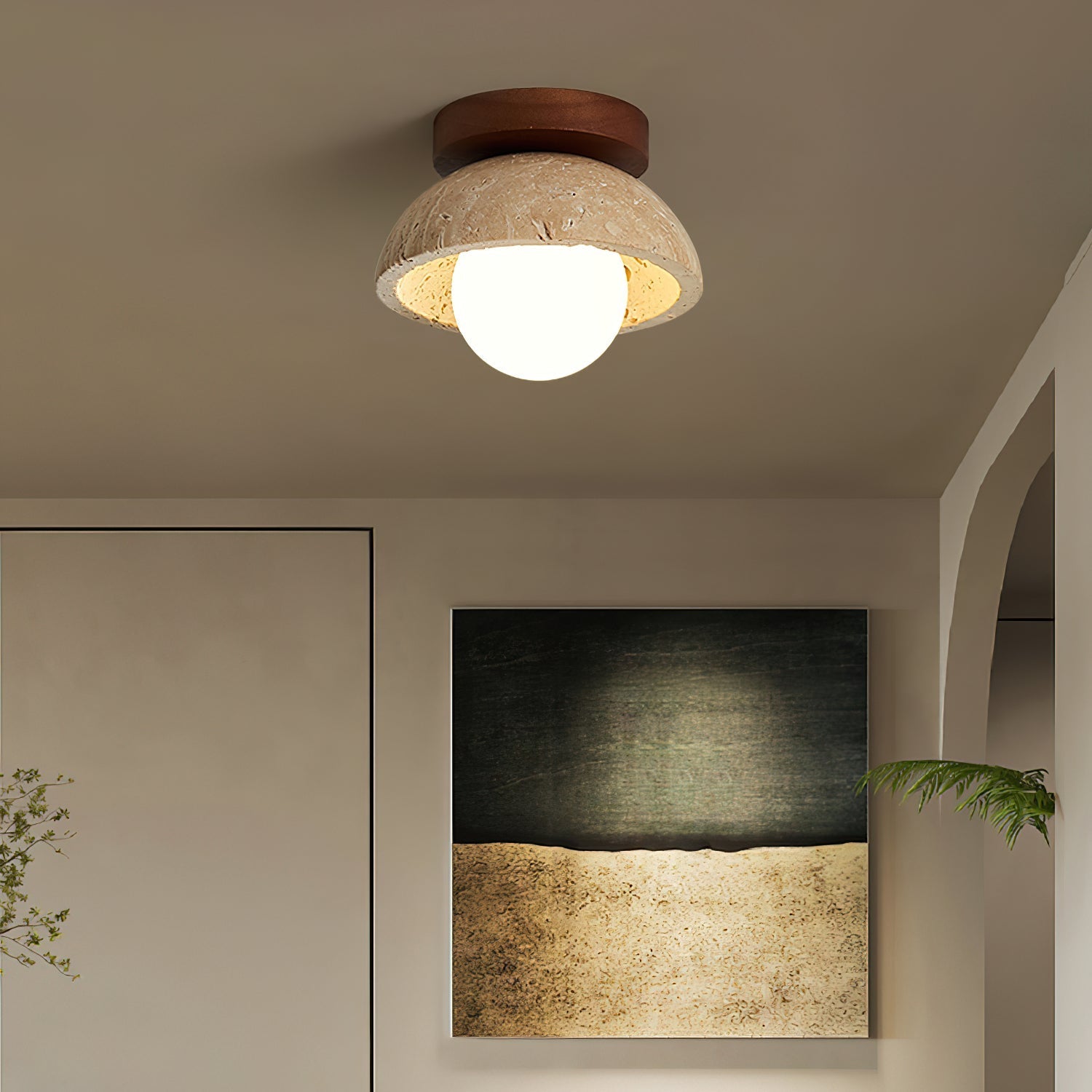 Luksusowa lampa sufitowa z kamienia piedra z opalowym kloszem