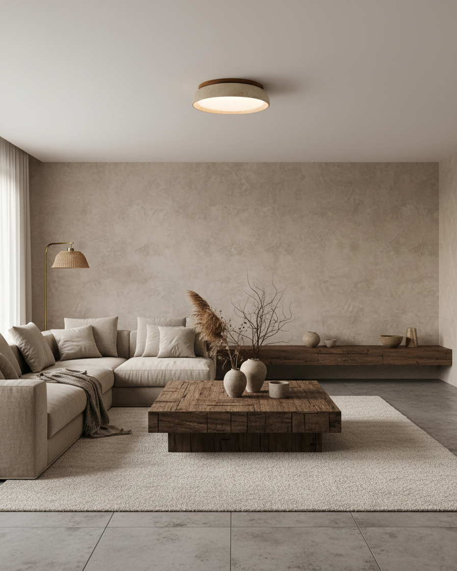 Minimalistyczna trawertyn lampa sufitowa LED z kamienia beżowa