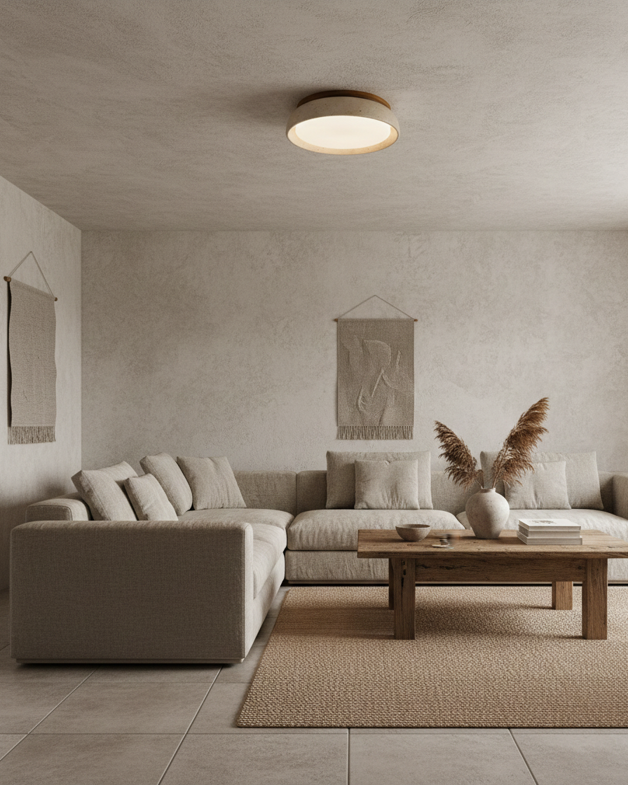 Minimalistyczna trawertyn lampa sufitowa LED z kamienia beżowa
