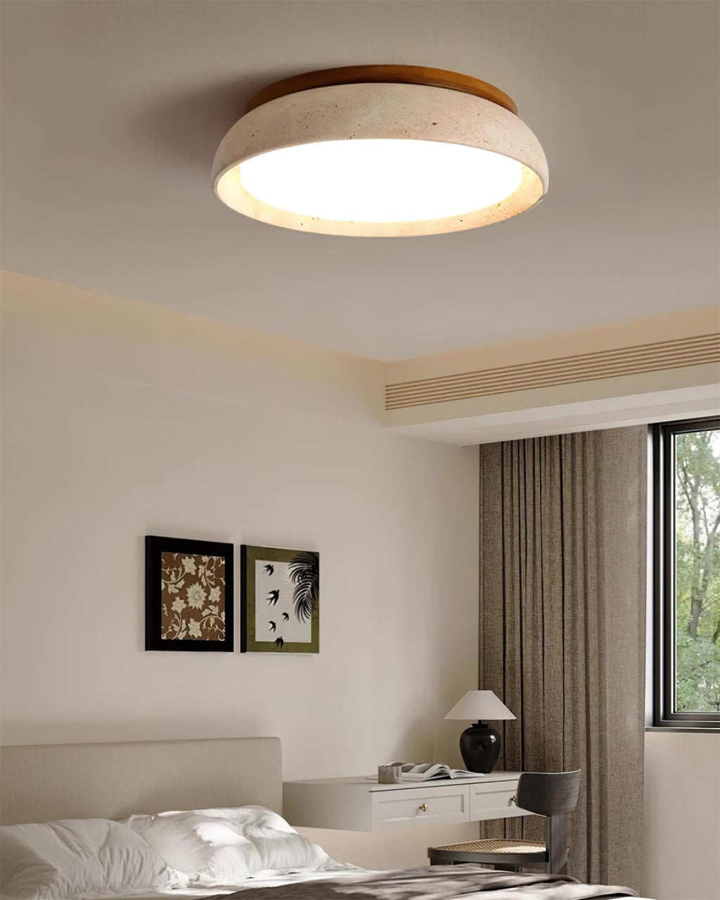 Minimalistyczna trawertyn lampa sufitowa LED z kamienia beżowa