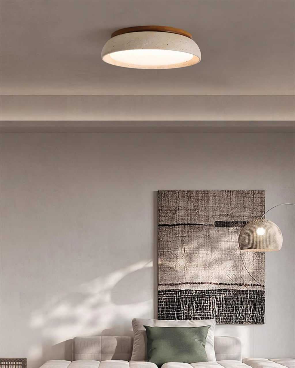 Minimalistyczna trawertyn lampa sufitowa LED z kamienia beżowa