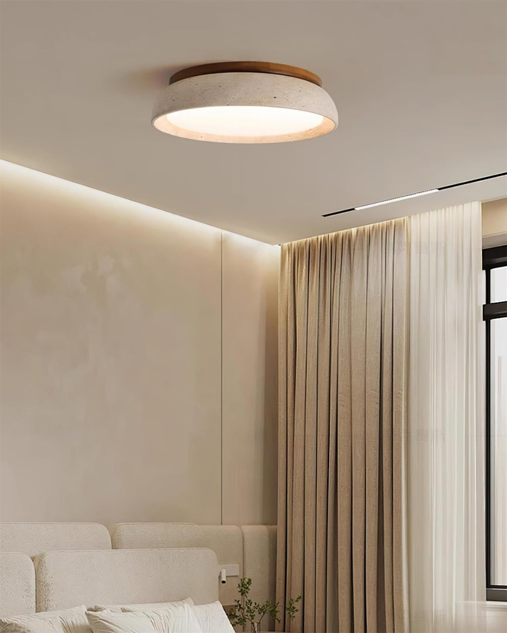Minimalistyczna trawertyn lampa sufitowa LED z kamienia beżowa