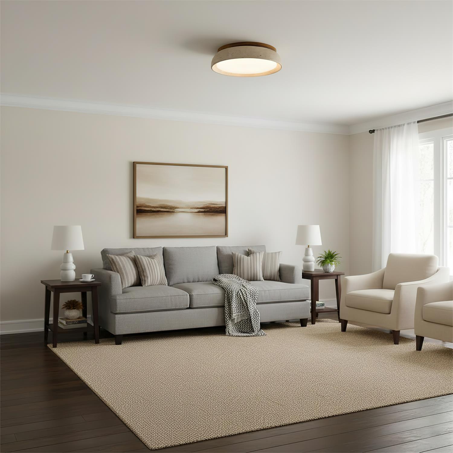 Minimalistyczna trawertyn lampa sufitowa LED z kamienia beżowa