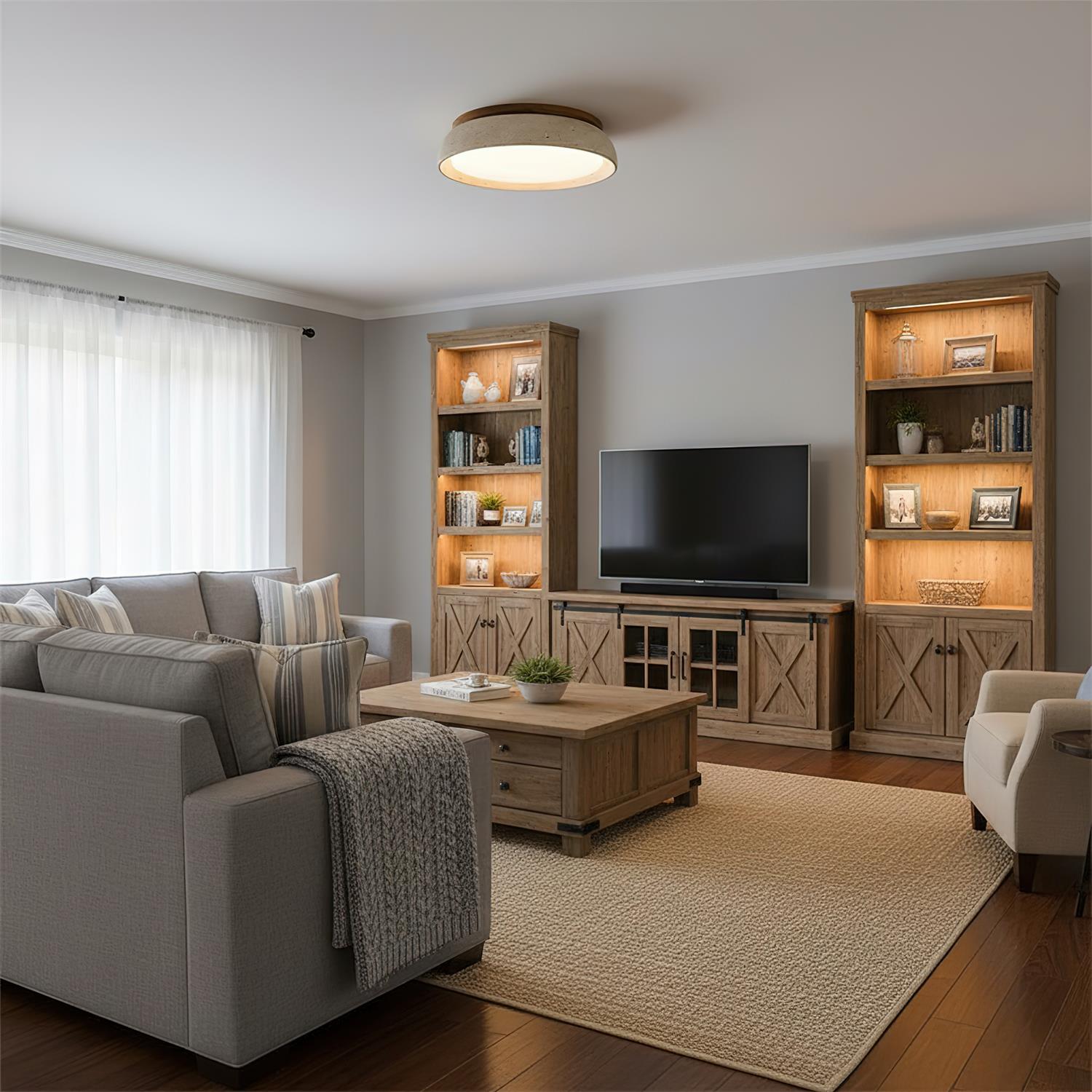 Minimalistyczna trawertyn lampa sufitowa LED z kamienia beżowa