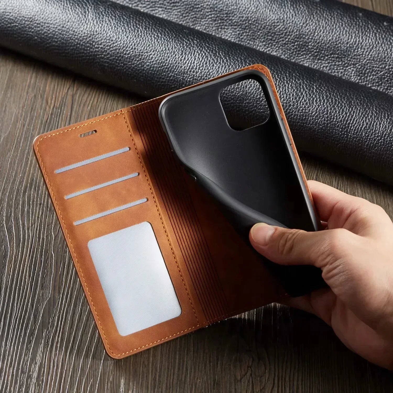 Eleganckie skórzane etui iPhone z miejscem na kartę