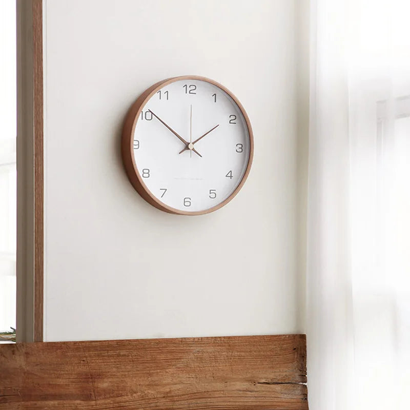 Minimalistyczny Zegar Ścienny – Drewniany i Szklany Design, Cichy Mechanizm Kwarcowy