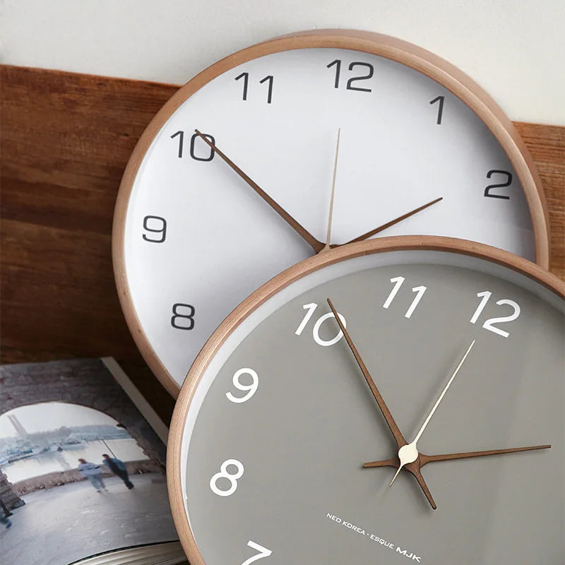 Minimalistyczny Zegar Ścienny – Drewniany i Szklany Design, Cichy Mechanizm Kwarcowy