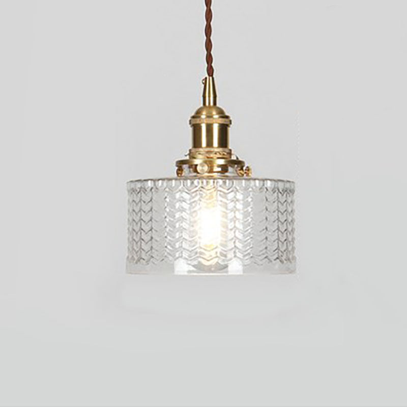 Japońska szklana lampa wisząca z mosiężnymi detalami