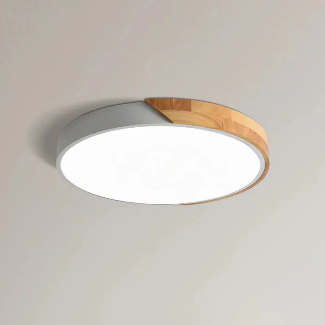Minimalistyczna skandynawska drewniana lampa sufitowa natynkowa