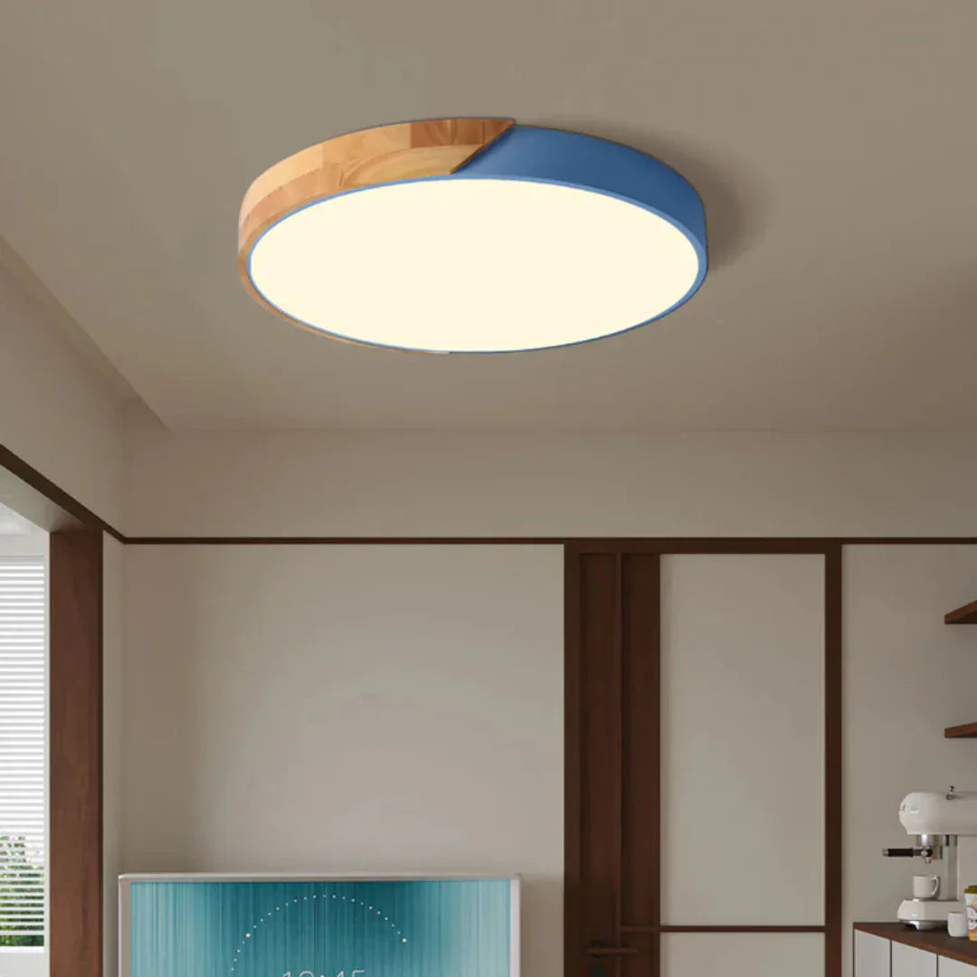 Minimalistyczna skandynawska drewniana lampa sufitowa natynkowa