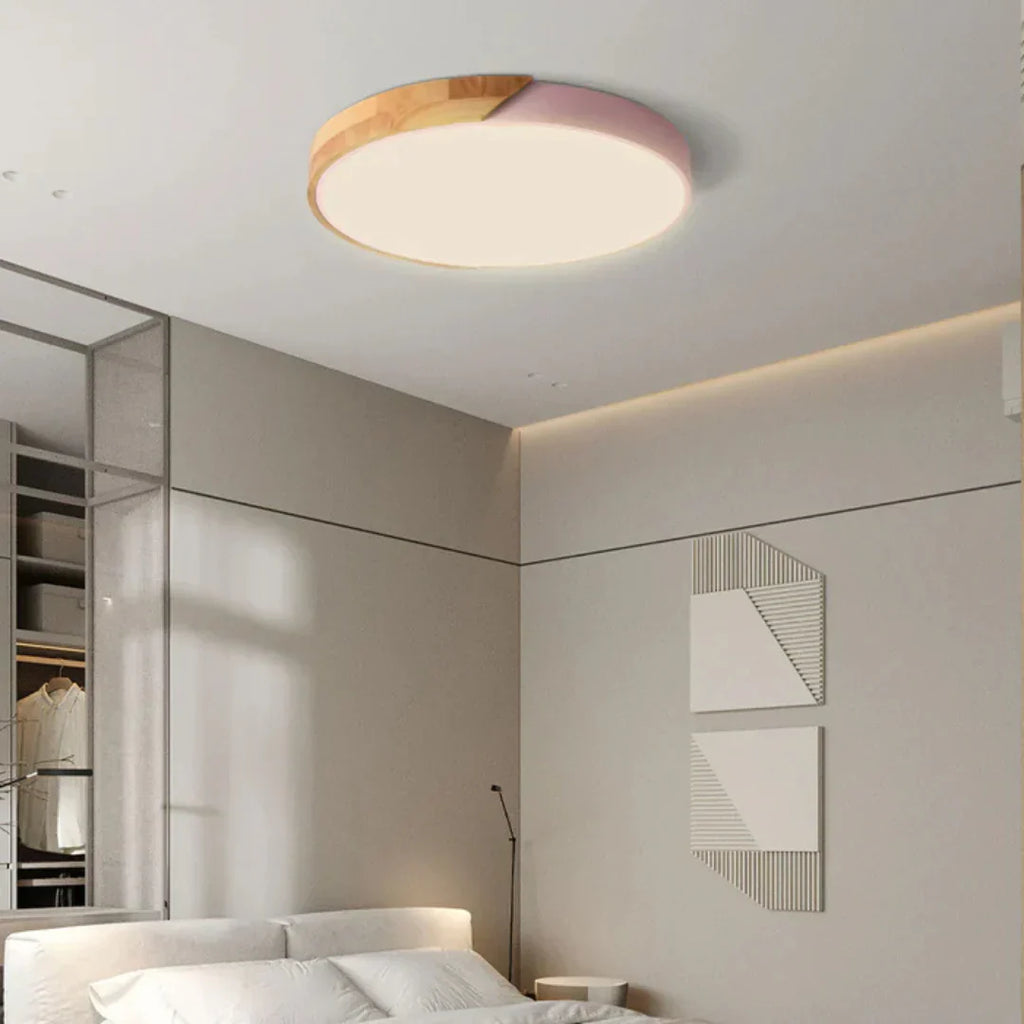 Minimalistyczna skandynawska drewniana lampa sufitowa natynkowa