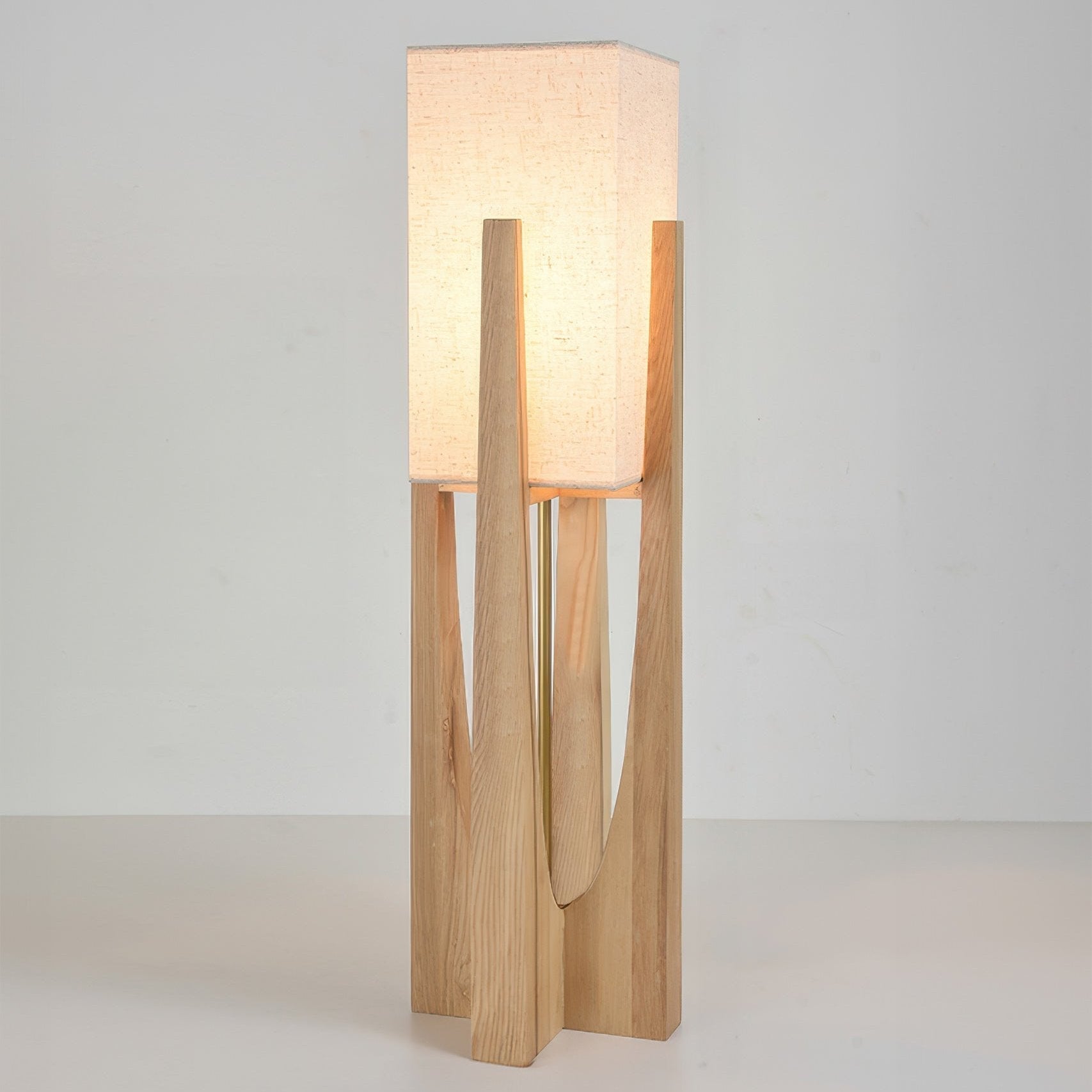 Lampa podłogowa LED styl japoński faktura drewniana rama