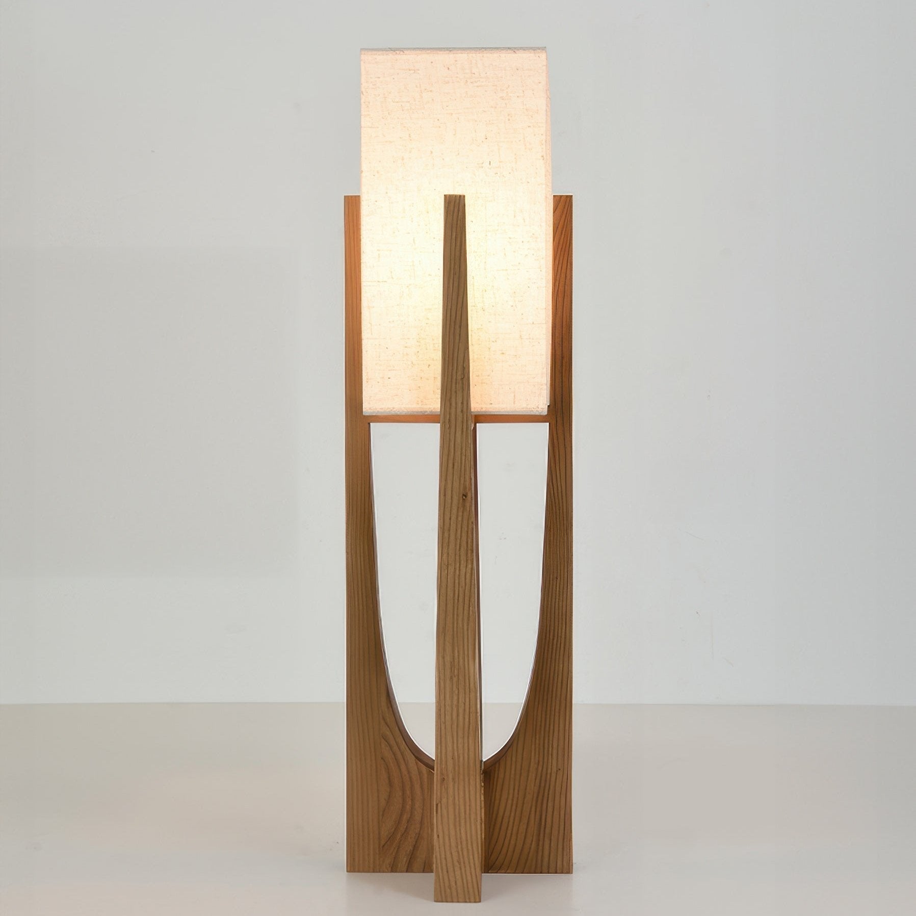 Lampa podłogowa LED styl japoński faktura drewniana rama