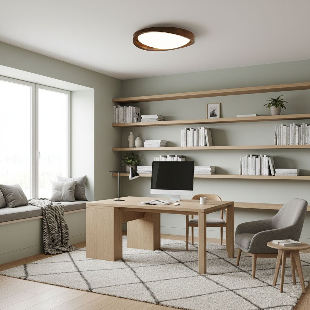 Orzechowy lampa sufitowa LED z zakrzywioną krawędzią do salonu