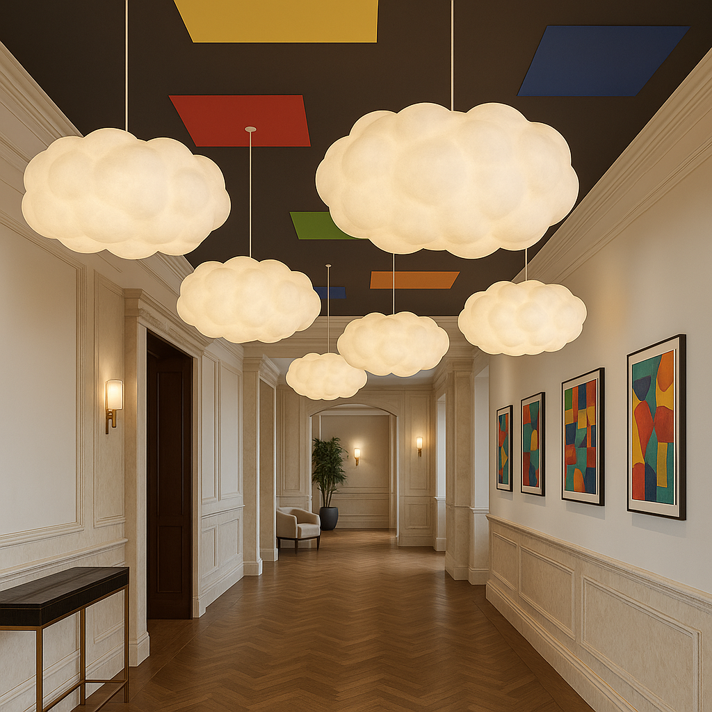 Stylowa lampa wisząca LED w kształcie chmury