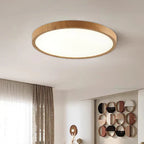 Nowoczesna płaska lampa sufitowa LED z drewnianą ramą w stylu Japandi