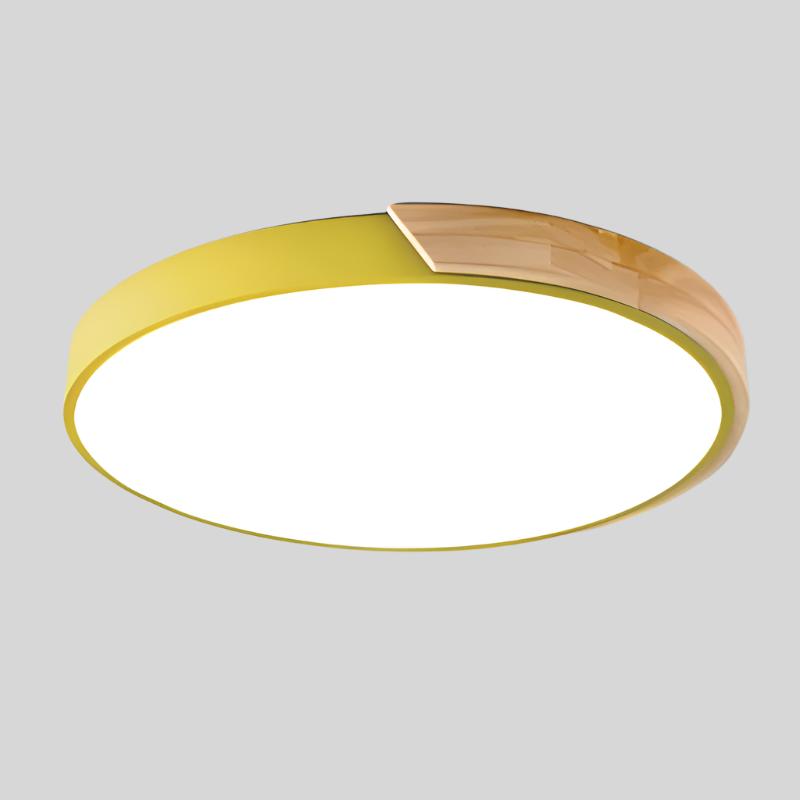 Nowoczesna lampa sufitowa LED z drewna – skandynawski design, montaż płaski