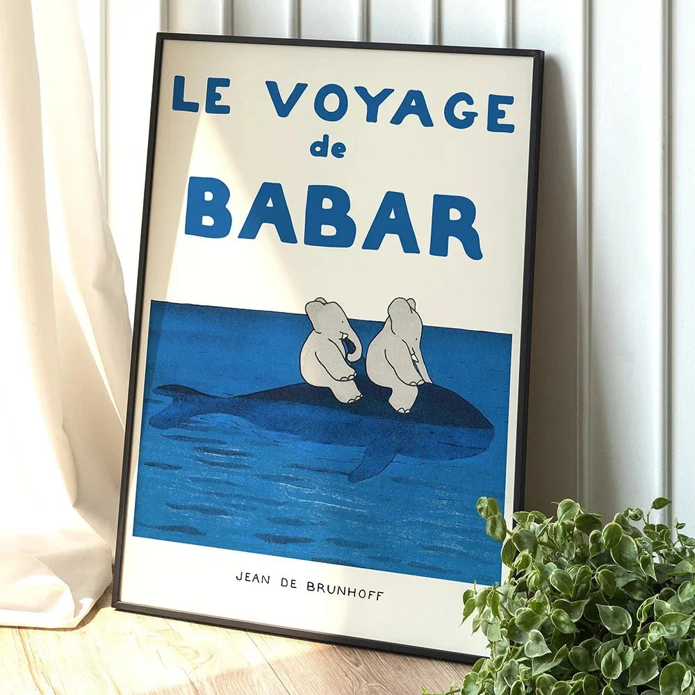 Uroczy Babar vintage obraz na ścianę Jeana de Brunhoffa - kolorowa dekoracja artystyczna