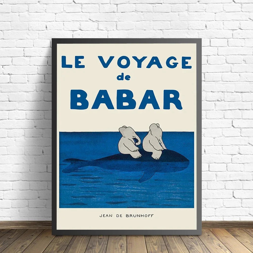 Uroczy Babar vintage obraz na ścianę Jeana de Brunhoffa - kolorowa dekoracja artystyczna