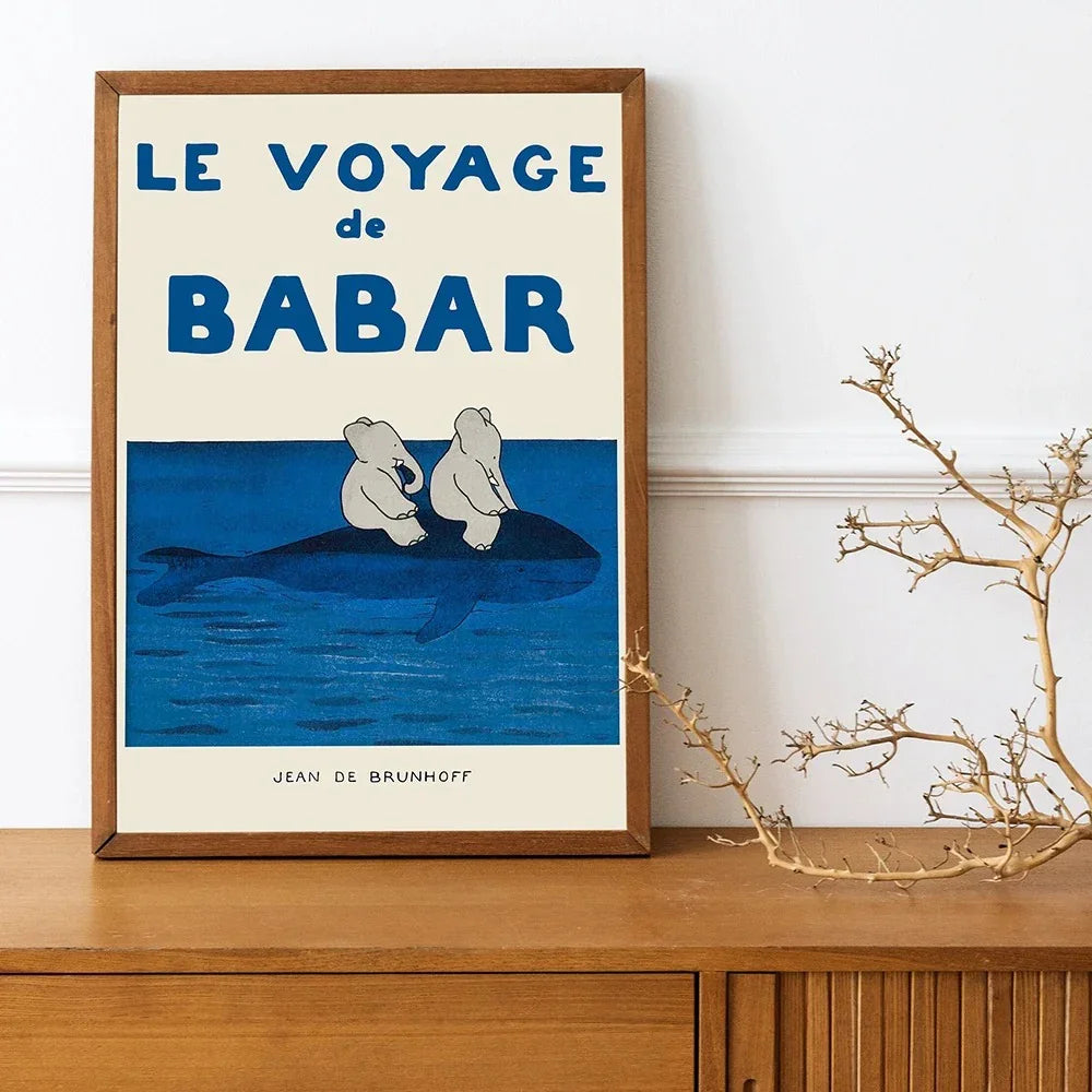 Uroczy Babar vintage obraz na ścianę Jeana de Brunhoffa - kolorowa dekoracja artystyczna