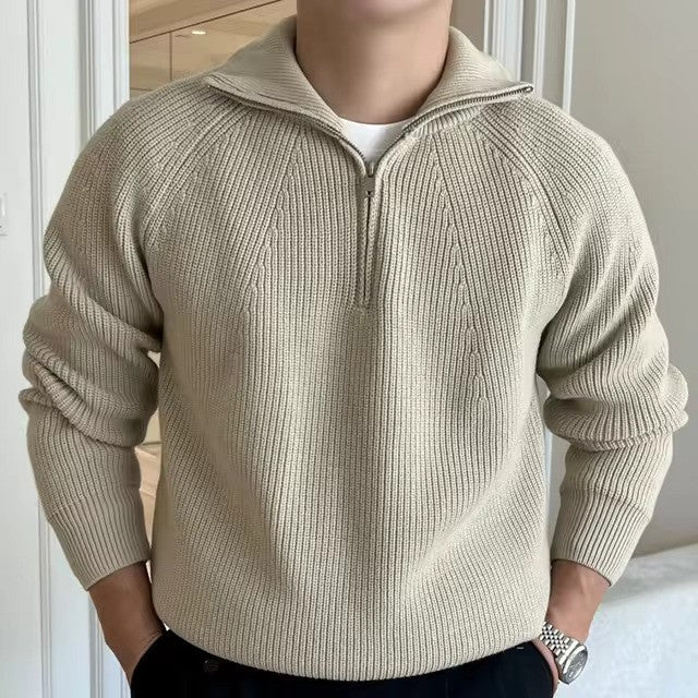 Męski sweter z zamkiem do połowy prążkowany długi rękaw styl casual