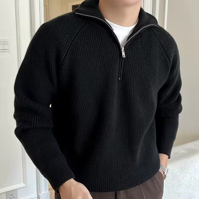 Męski sweter z zamkiem do połowy prążkowany długi rękaw styl casual
