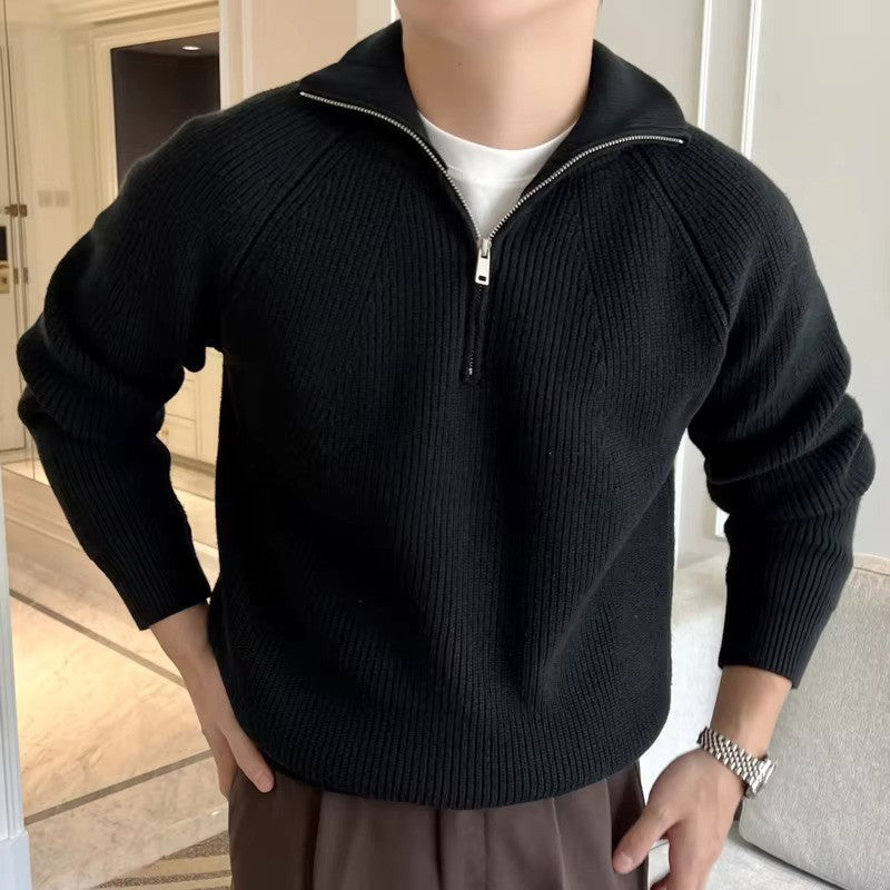 Męski sweter z zamkiem do połowy prążkowany długi rękaw styl casual