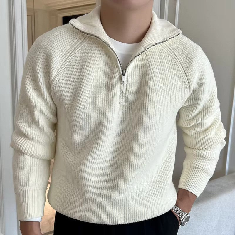 Męski sweter z zamkiem do połowy prążkowany długi rękaw styl casual