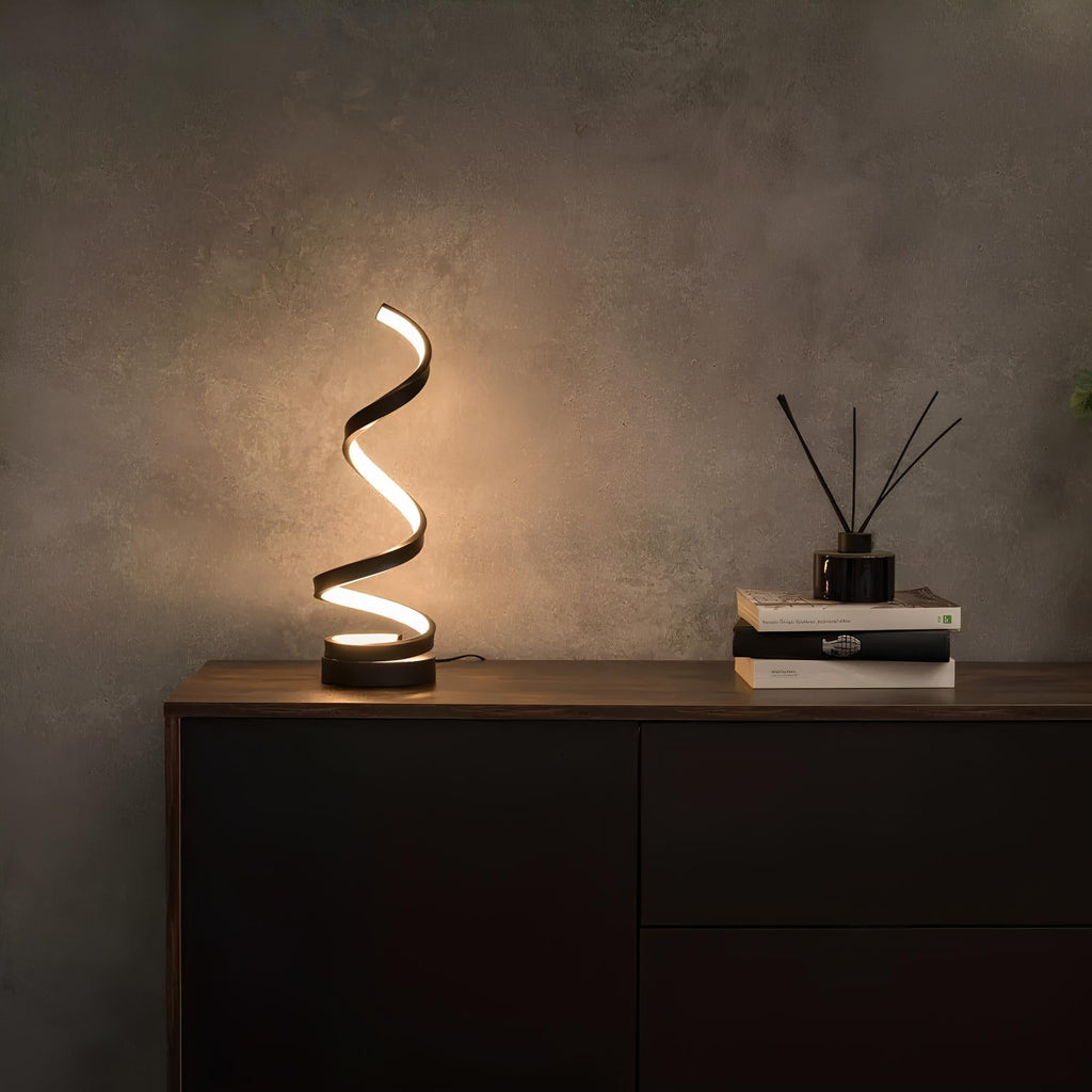 Funkcjonalna spiralna lampa stołowa z trzema kolorami światła