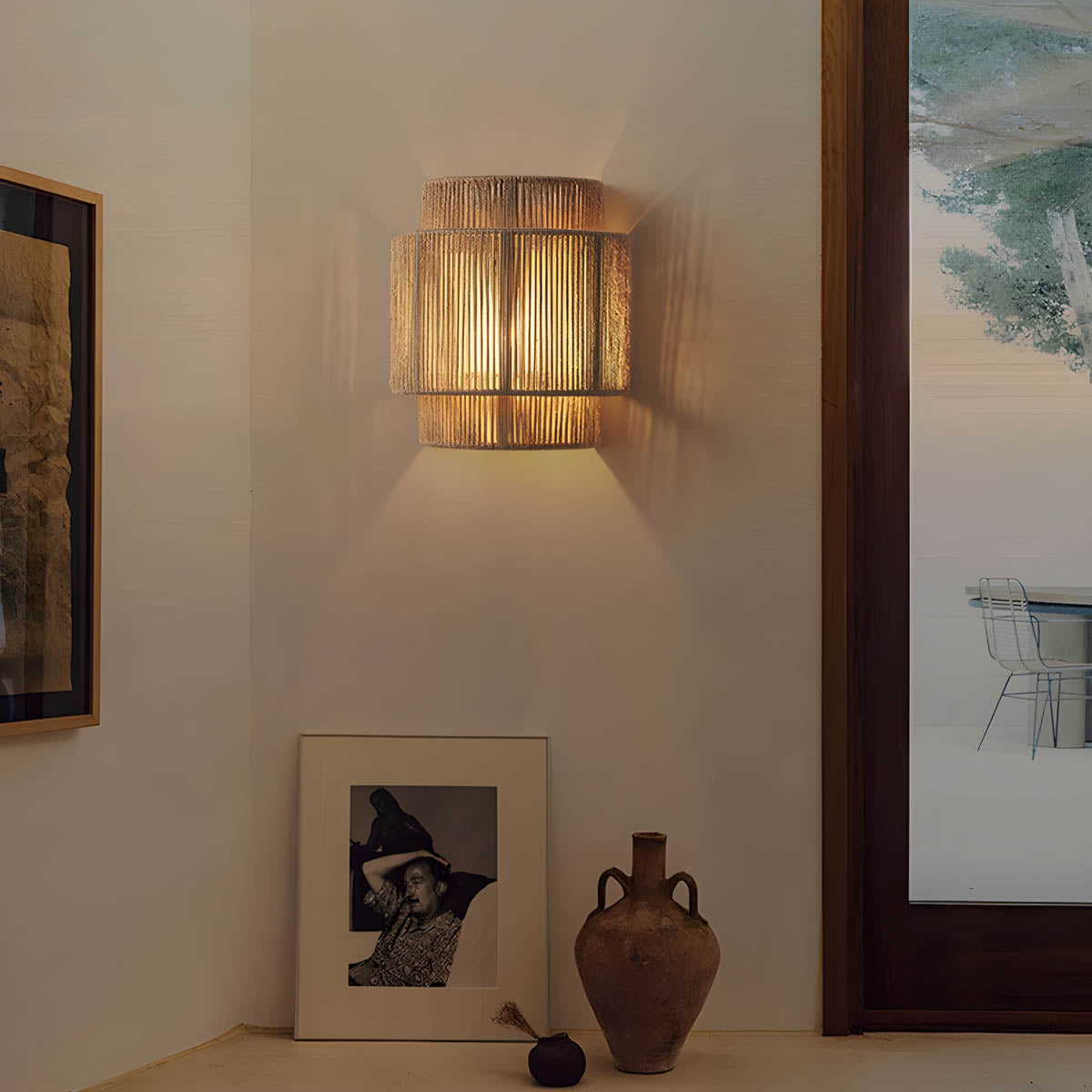 Naturalna japońska lampa ścienna z plecionką