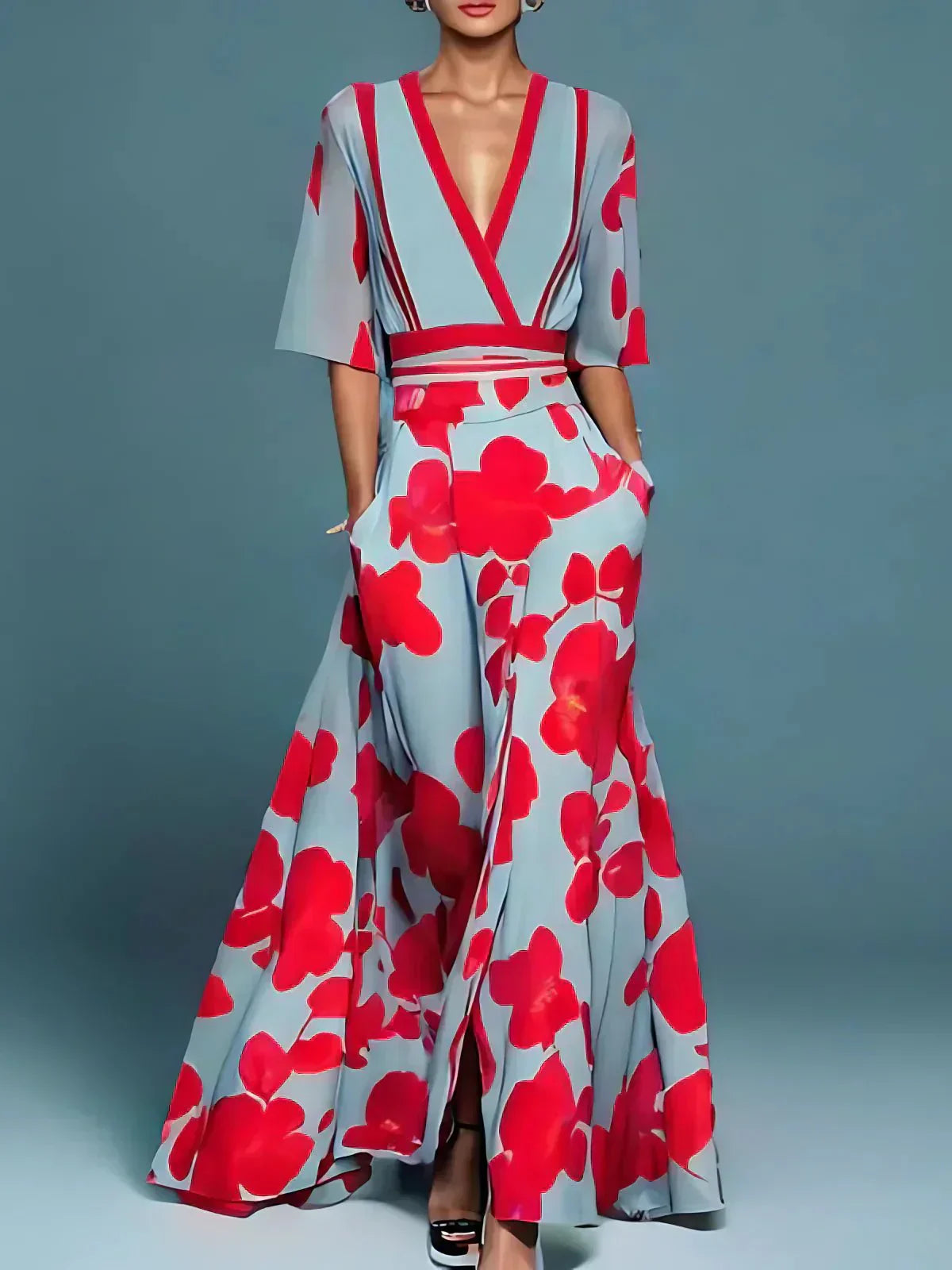 Elegancka sukienka damska maxi długa sukienka w kwiaty na okazje