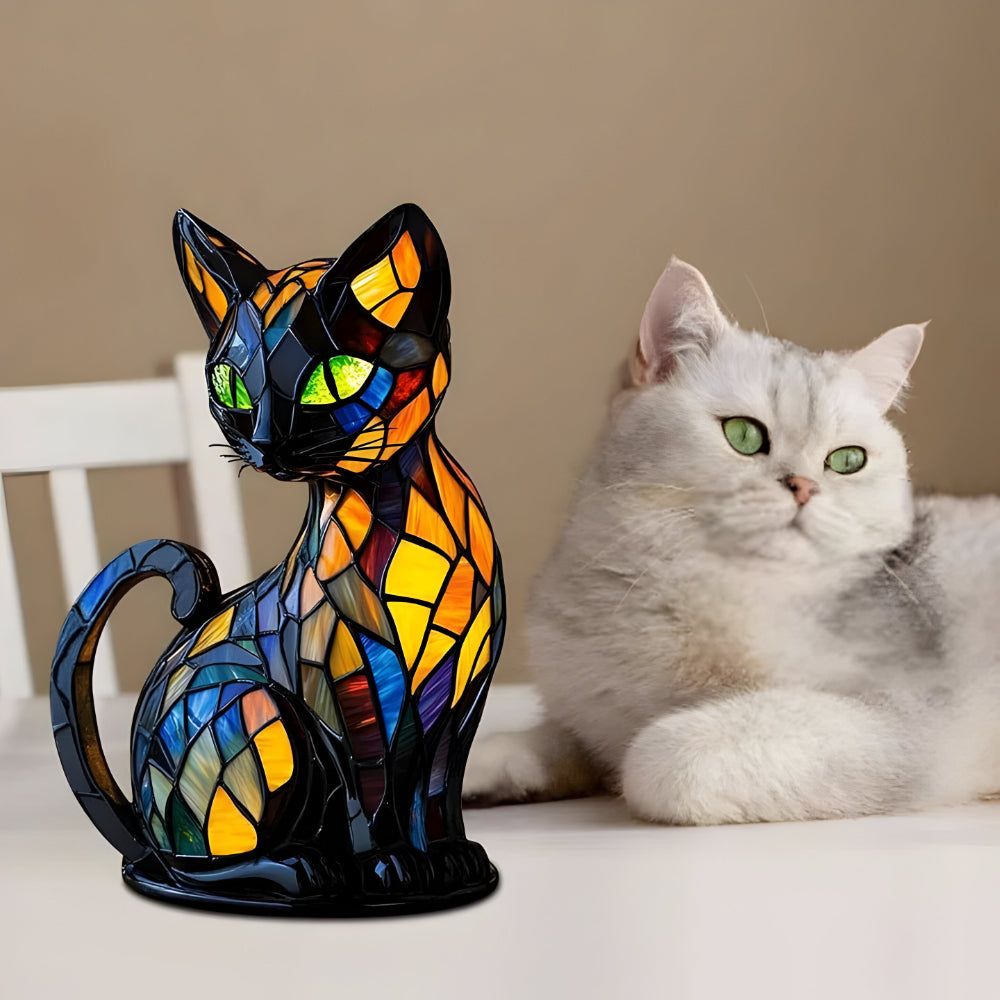 Artystyczna kot szklana lampka stołowa